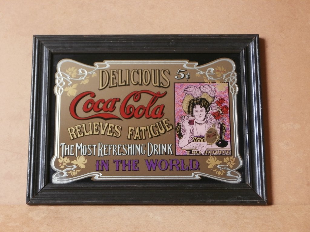 Oud reclamespiegel Coca Cola spiegel Mancave bar cafe 51x38, Verzamelen, Merken en Reclamevoorwerpen, Ophalen, Gebruikt, Reclamebord