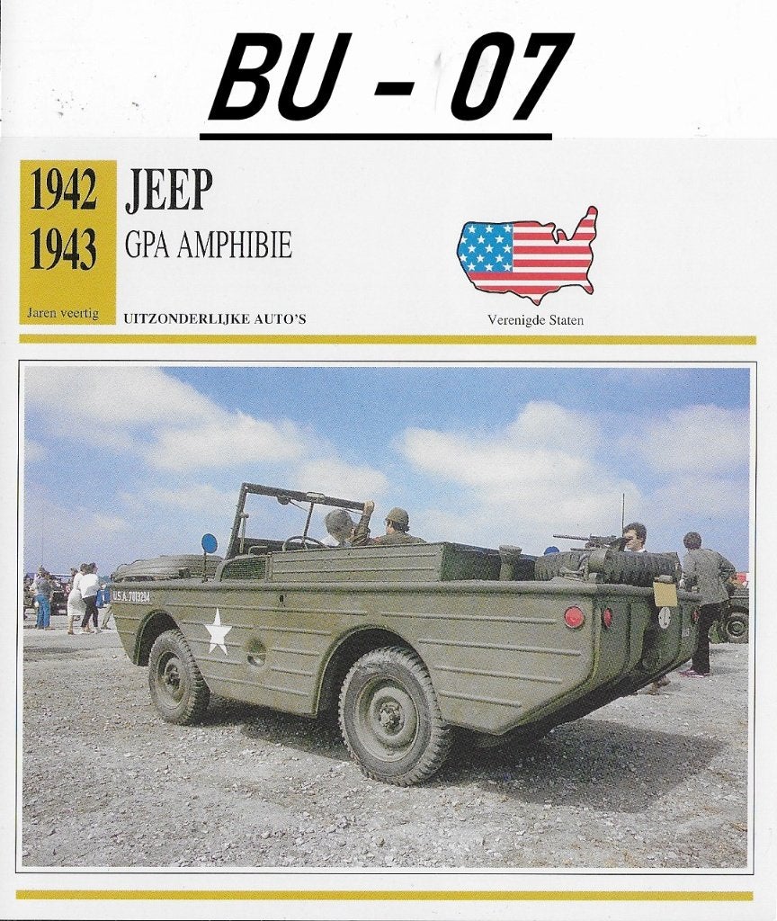 Bu07 Autokaart Jeep GPA Amphibie ( 1942- 1943 ), Ophalen of Verzenden, Zo goed als nieuw, Auto's