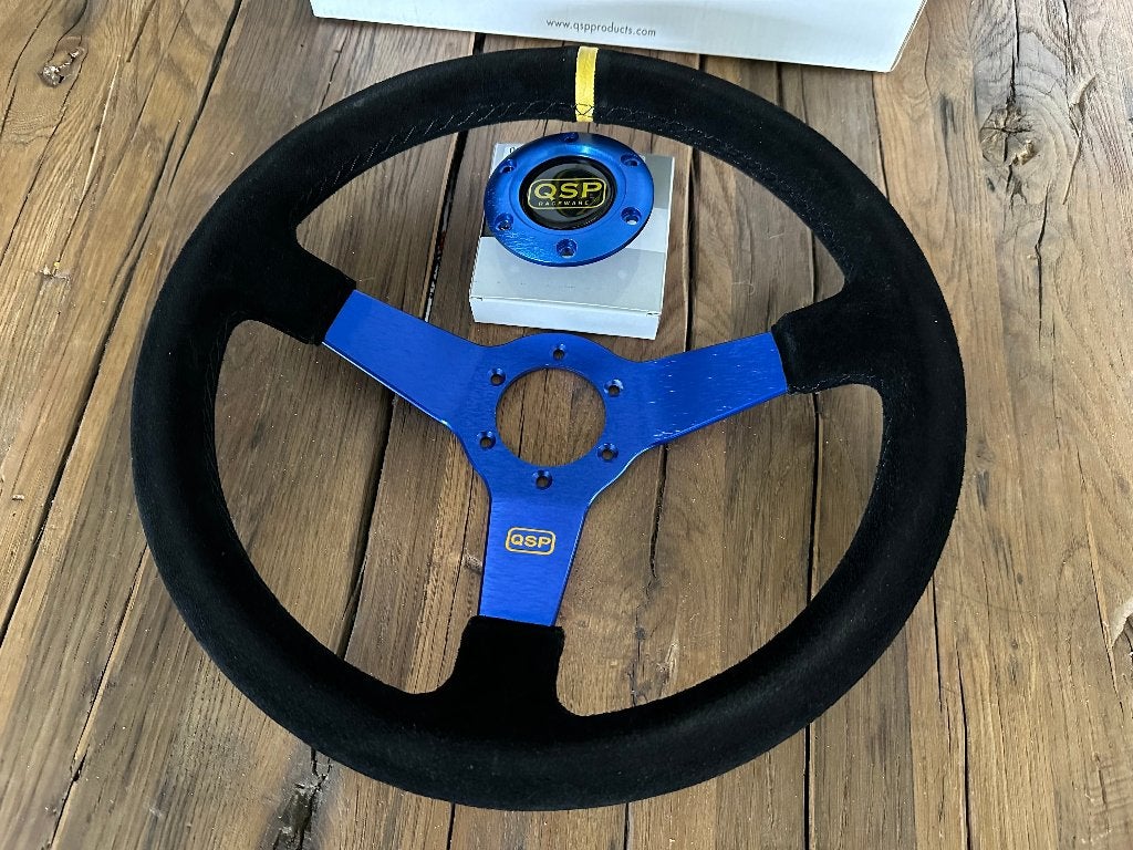QSP 350mm 70mm suede blauw sportstuur autostuur stuur, Ophalen of Verzenden