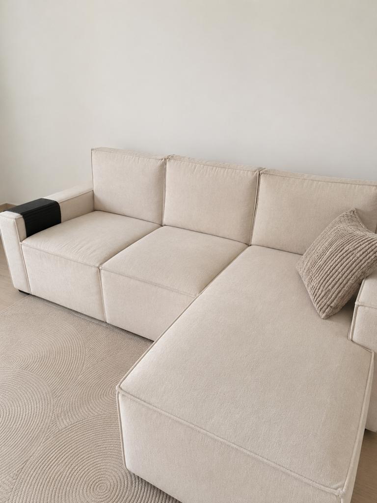 3-zits bankstel met lounge gedeelte - Beige/Crème, Huis en Inrichting, Ophalen of Verzenden, Zo goed als nieuw
