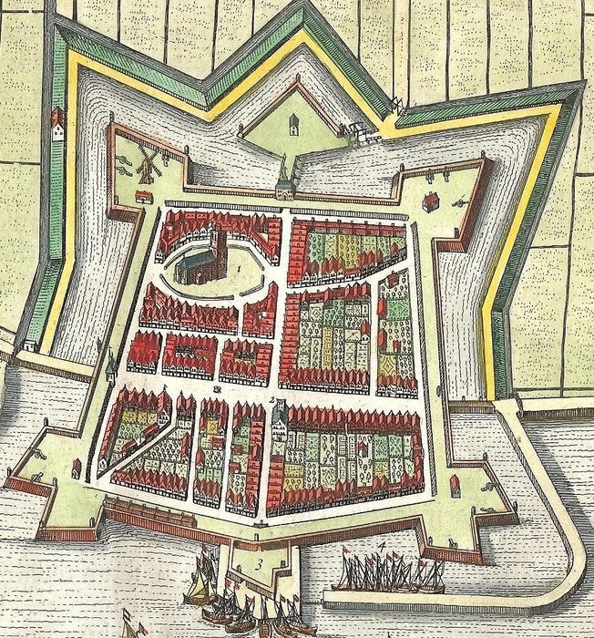 Te koop stadsplattegrond Woudrichem- Worckum- 1632, Antiek en Kunst, Ophalen, Cartografie, 1600 - 1699, Gravure