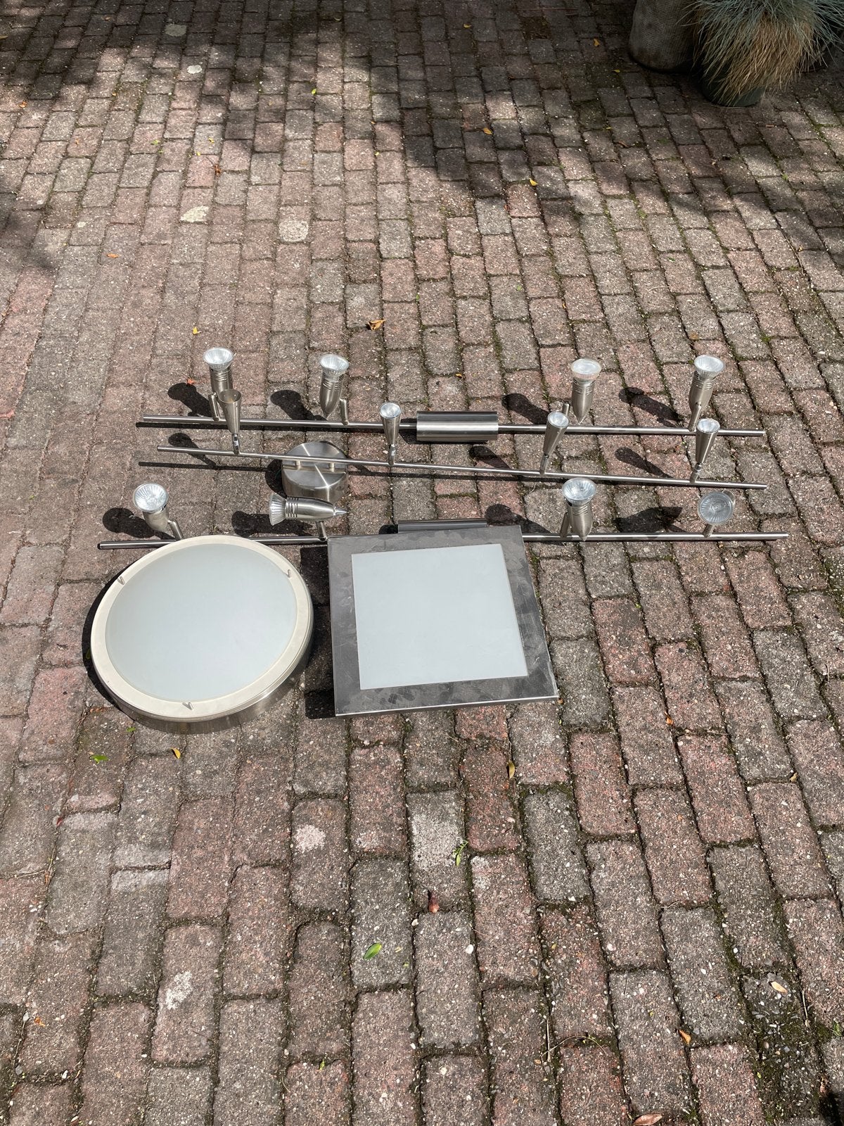 2 plafondlampen en 3 rails spots, Overige merken, Gebruikt, Overige fittingen, Zilver