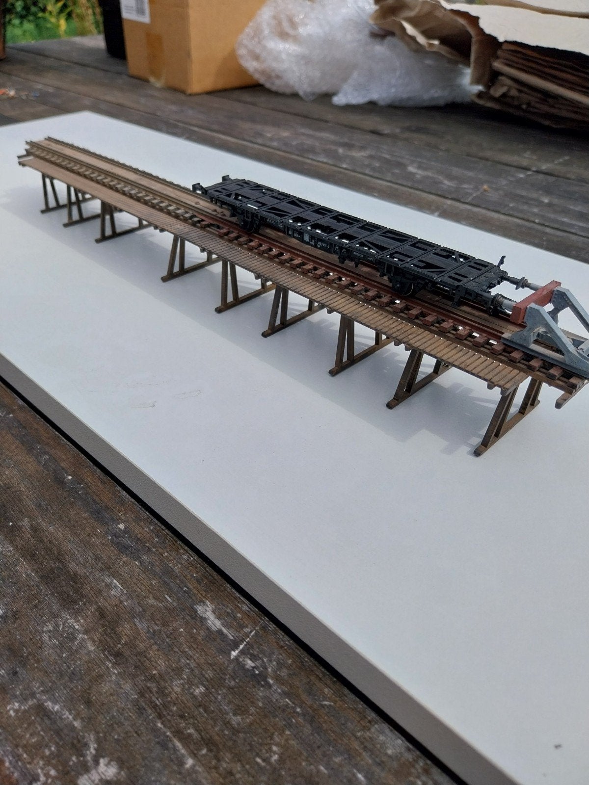 Houten brug met spoor en looppad H0., Overige merken, Gebruikt, Gelijkstroom of Wisselstroom, Brug, Tunnel of Gebouw