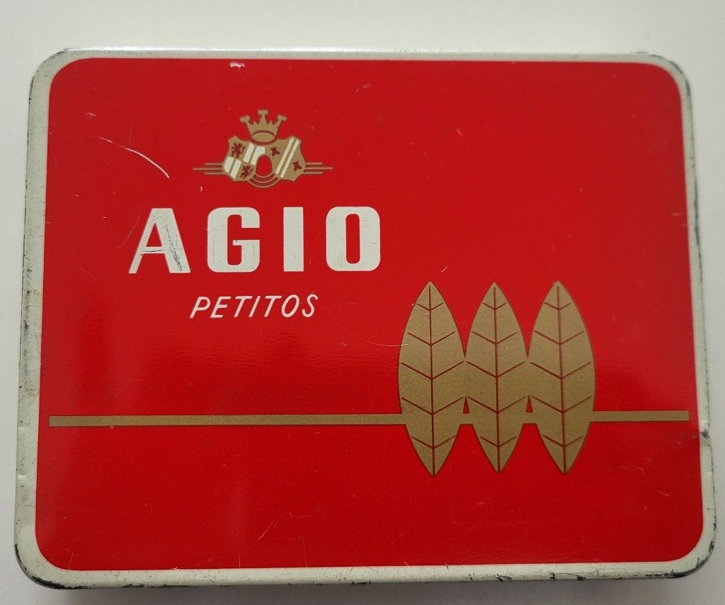 Blikje Agio Petitos Vintage blik kist sigarillo retro sigare, Ophalen of Verzenden, Gebruikt, Tabaksdoos of Verpakking