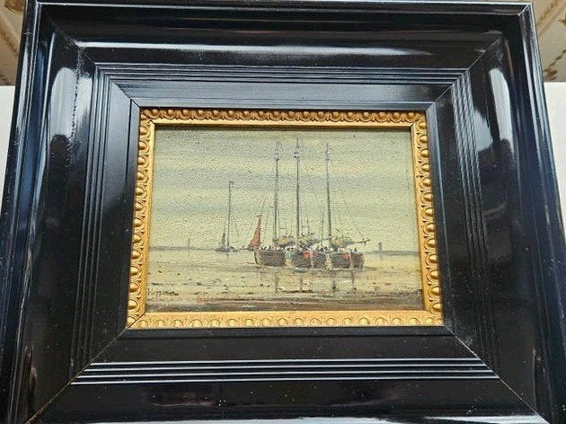 gesign J.Heppener (1826-1898 )Scheveningen bomschuiten, Ophalen, Nederlandse school, Ingelijst, Maritiem / water