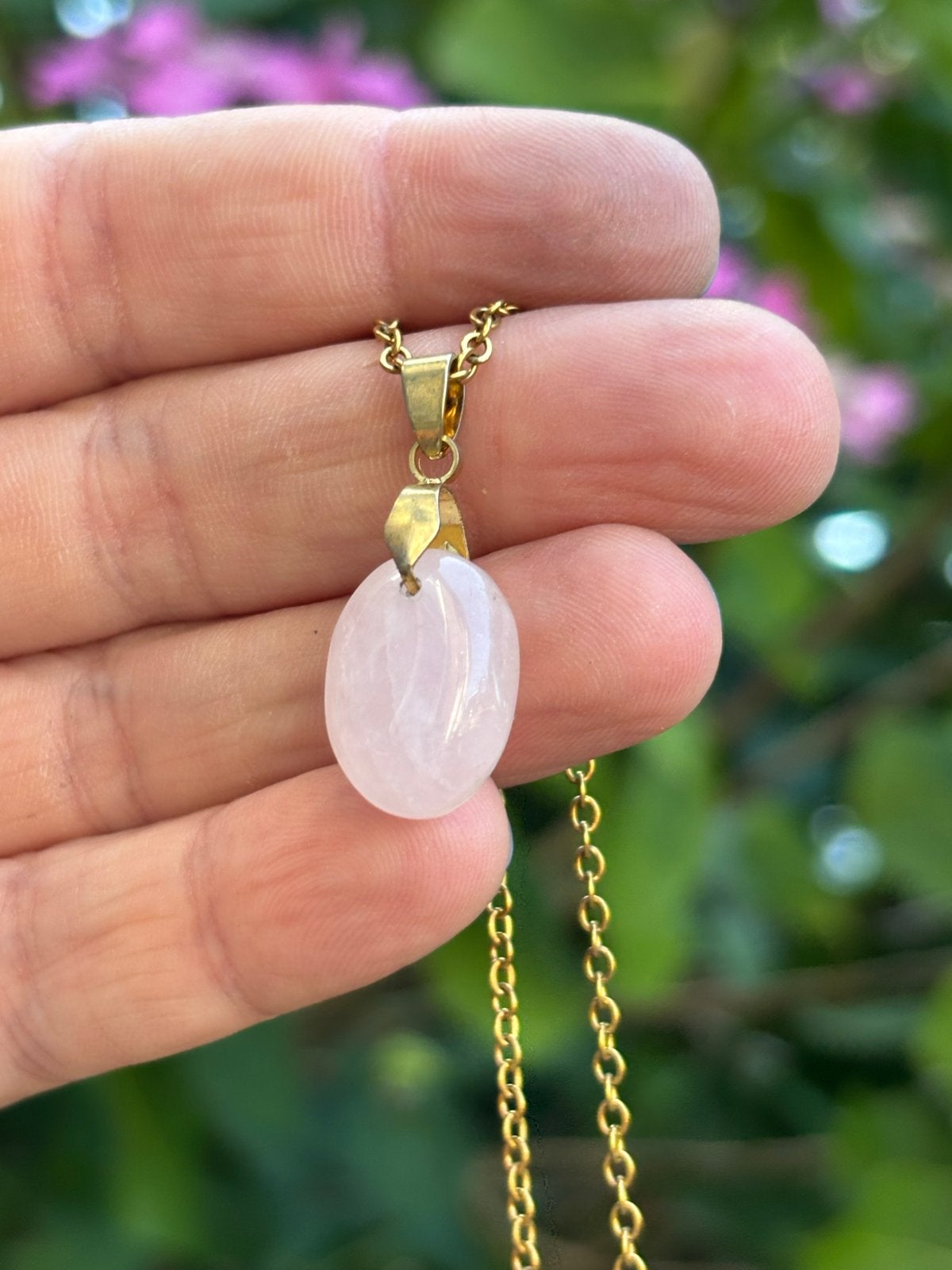 Handgemaakte Rozenkwarts Edelsteen Ketting RVS, Sieraden, Tassen en Uiterlijk, Kettingen, Nieuw, Ophalen of Verzenden, Steen of Mineraal