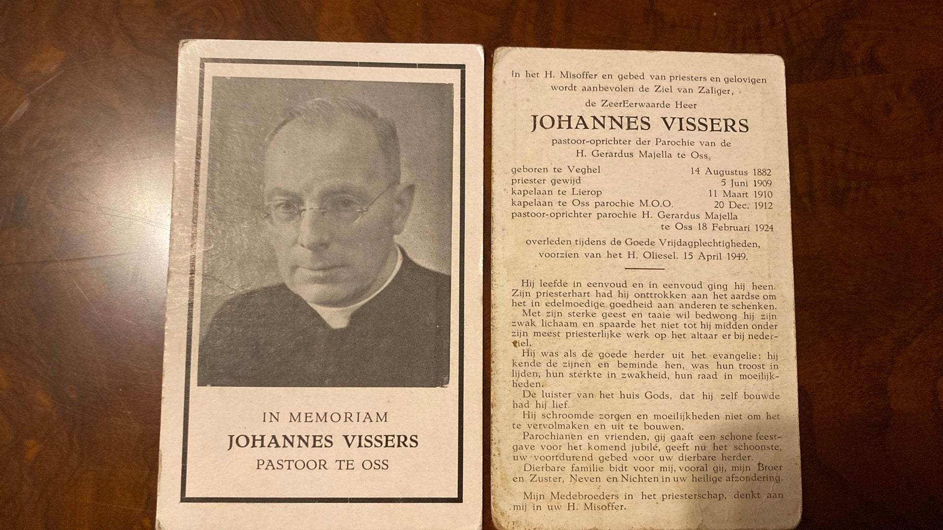 pastoor Vissers 1882 Veghel Lierop Oss 1949, Ophalen of Verzenden