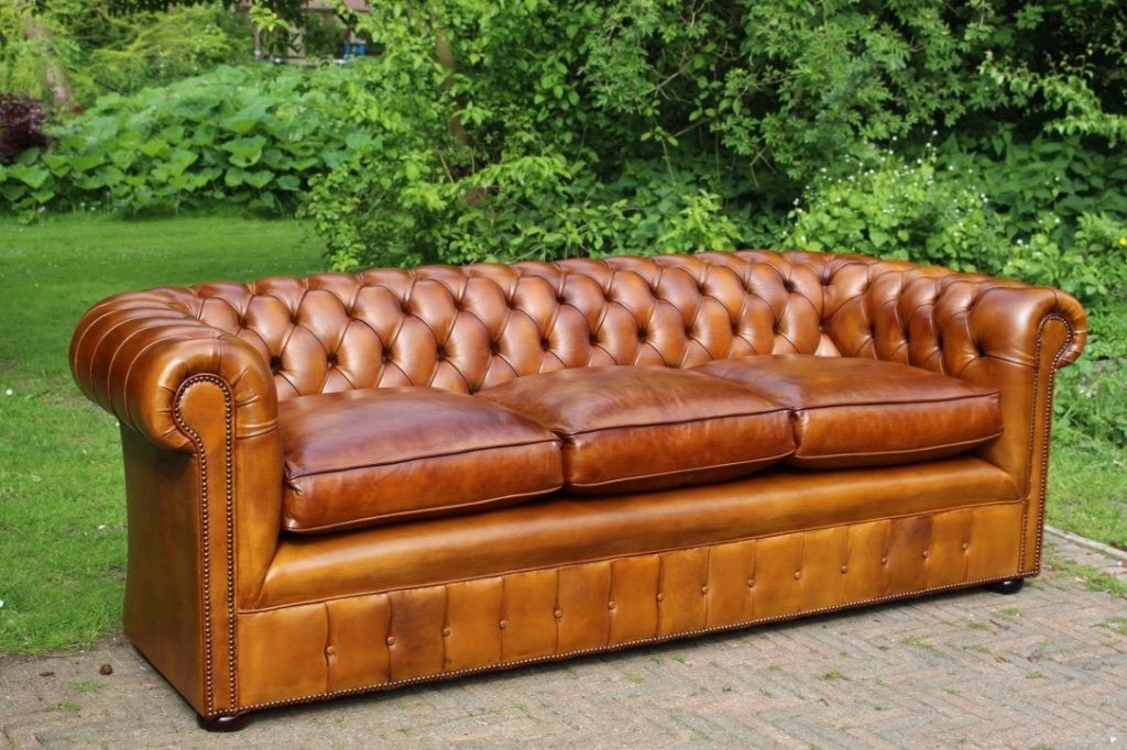 origineel Engelse Chesterfield bank, Ophalen, Nieuw, Leer, Engels Chesterfield klassiek industrieel landelijk