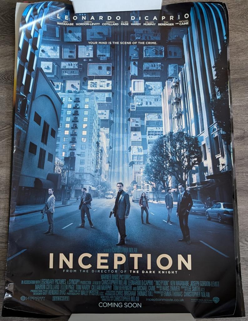 Filmposter Inception (2010)  Christopher Nolan, Leo DiCaprio, Ophalen of Verzenden, A1 t/m A3, Film en Tv, Rechthoekig Staand