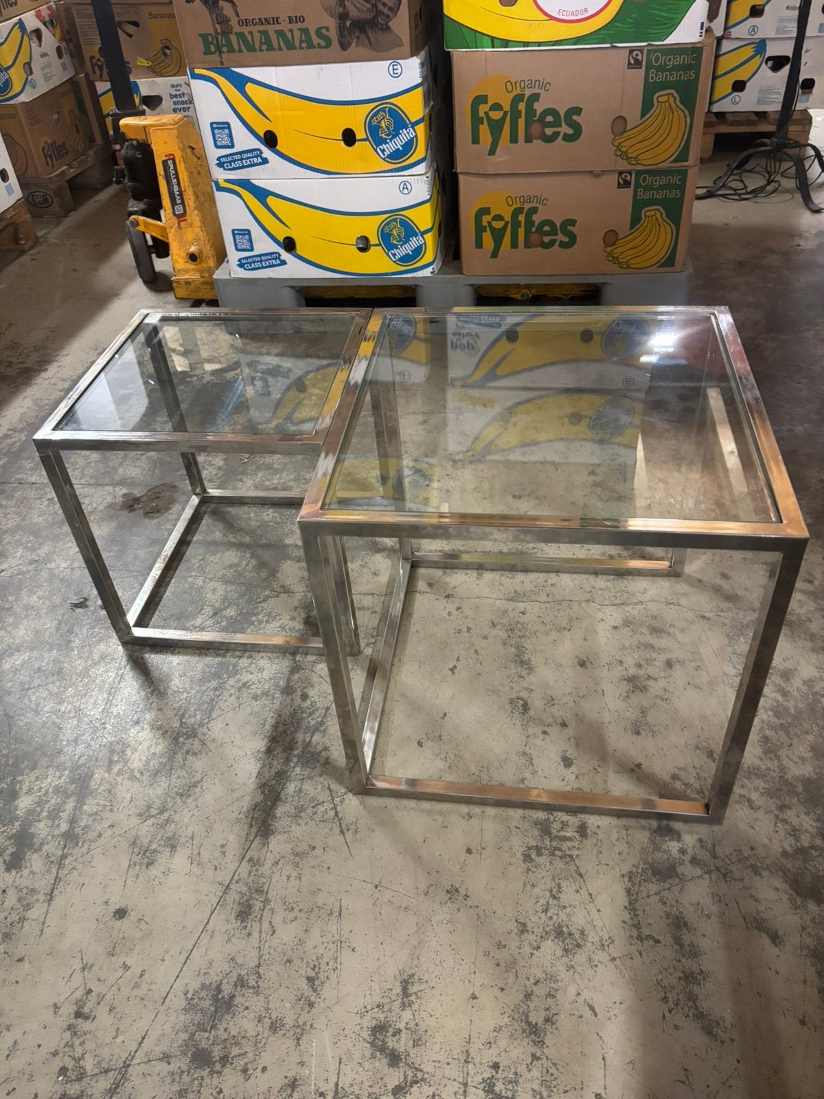 Bijzettafels 2stuk chroom/glas, Minder dan 55 cm, -, -, Rond