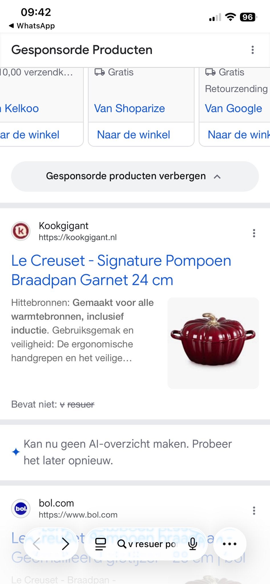 Ik zoek: Le Creuset Signature Pompoen Braadpan Garnet 24 cm, Nieuw, Le Creuset, Ophalen of Verzenden, Geschikt voor inductie