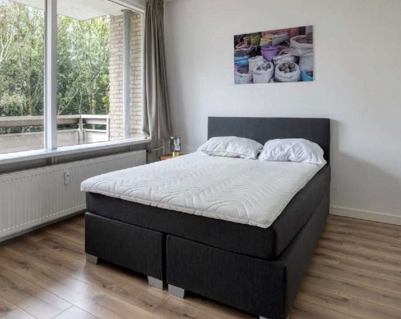 Leen Bakker Boxspring 200x140 met hoofdbord, Ophalen, Gebruikt, Tweepersoons, 140 cm