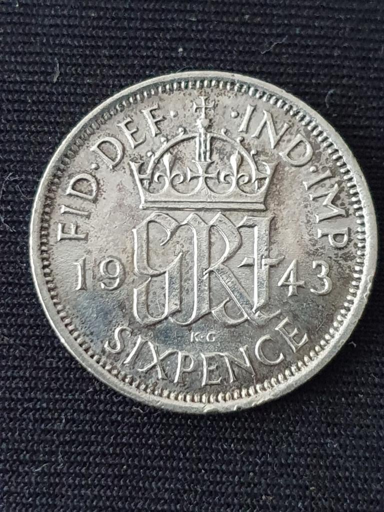 Zilveren 6 pence munt uit 1943 Groot-Brittannië., Ophalen of Verzenden