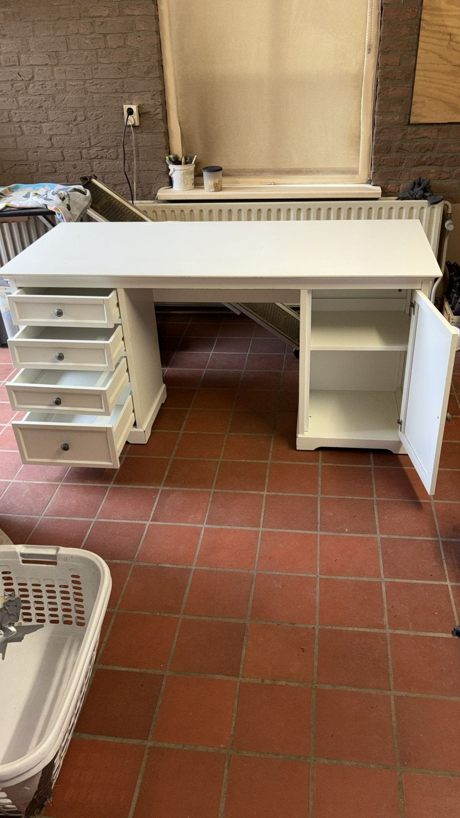 Wit bureau, Huis en Inrichting, Bureaus, Ophalen, 160 cm, Gebruikt, Schoolbureau