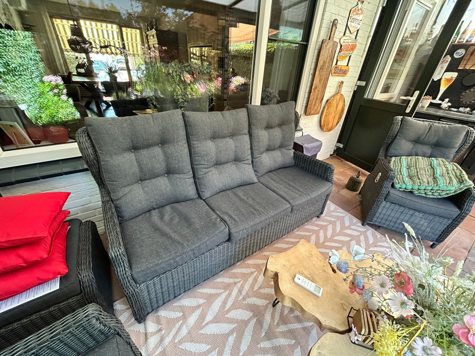 Loungebank 3 zits met verstelbare rugleuningen(2), Ophalen, Zo goed als nieuw, Wicker, 2 zitplaatsen