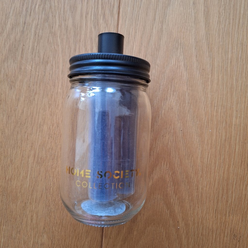 Glazen pot met kaarsenstandaard als deksel, Nieuw, Ophalen of Verzenden, Metaal, Kandelaar