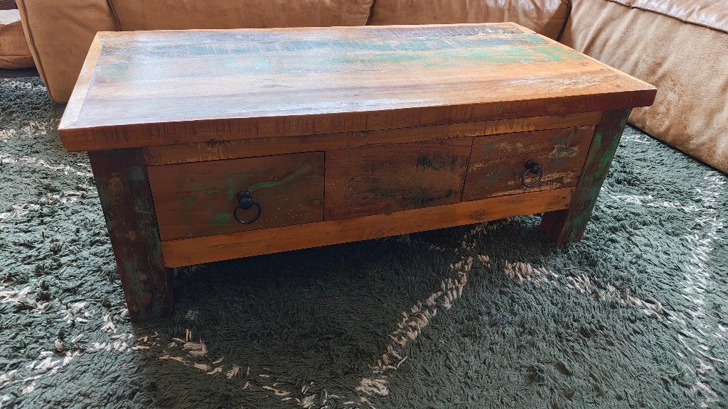 Salontafel laden massief gerecycled hout 90x45x35 cm, Huis en Inrichting, Ophalen, Minder dan 50 cm, Gebruikt, 50 tot 100 cm
