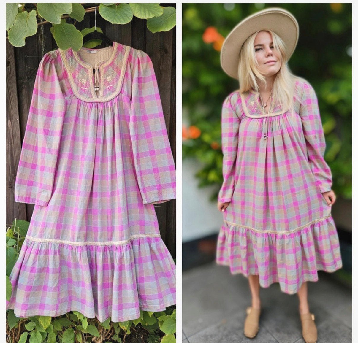 Vintage 70s India katoenen jurk, Kleding | Dames, Jurken, Ophalen of Verzenden, Zo goed als nieuw, Maat 38/40 (M), Onder de knie