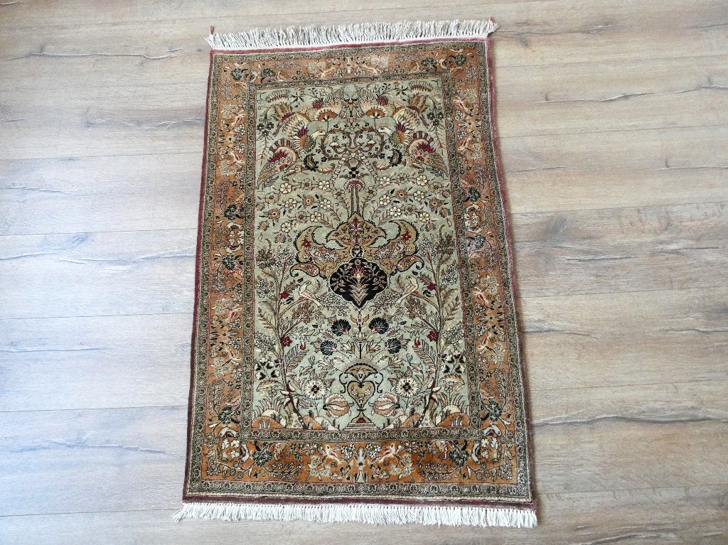 Handgeknoopt Kayseri tapijt levensboom bloemen paradijsvogel, Ophalen of Verzenden