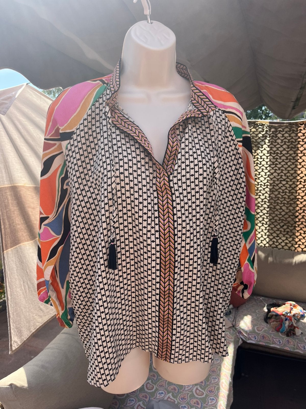 Geisha blouse kleurrijk maat L /40, Ophalen of Verzenden, Zo goed als nieuw, Maat 38/40 (M)