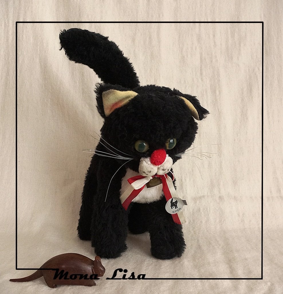 IEPER KAT, antiek pluche   ‍🐈‍⬛     21 cm, Ophalen of Verzenden