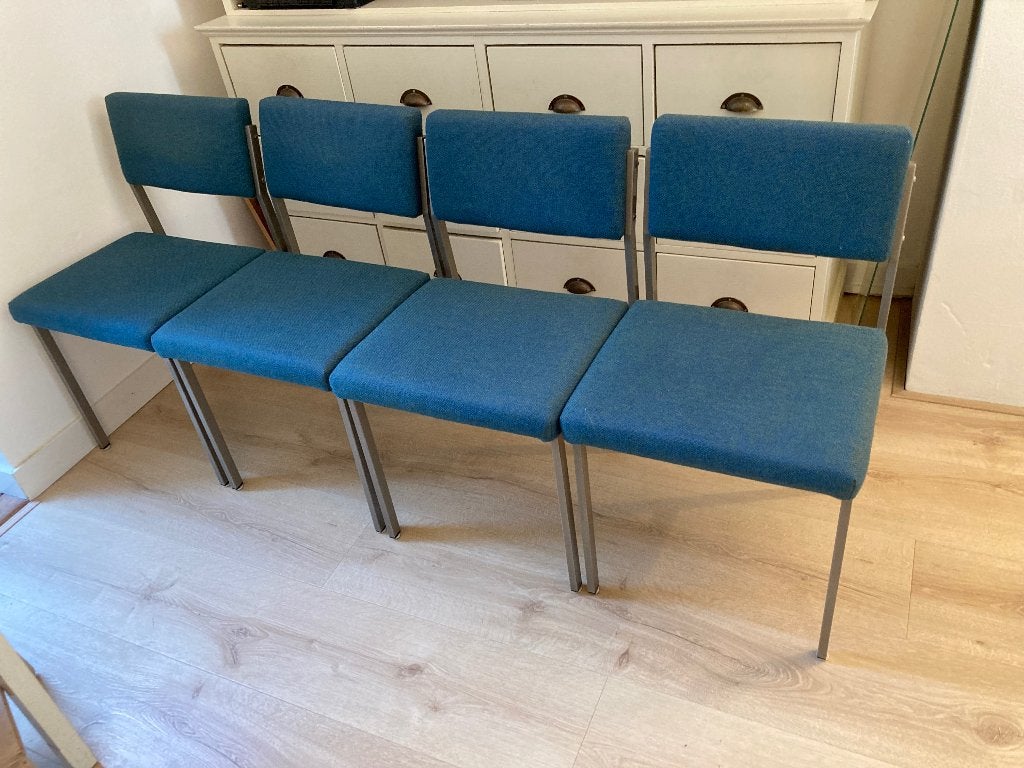Martin Visser SE64  4 eetkamerstoeltjes, Huis en Inrichting, Ophalen, Blauw, Zo goed als nieuw, Vier