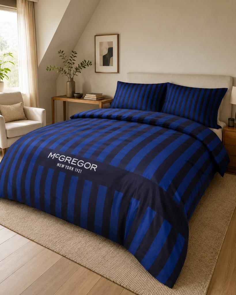 McGregor New York Satin Stripe Blue 200x200/220, Blauw, Dekbedovertrek, Ophalen of Verzenden, Vewolar BV