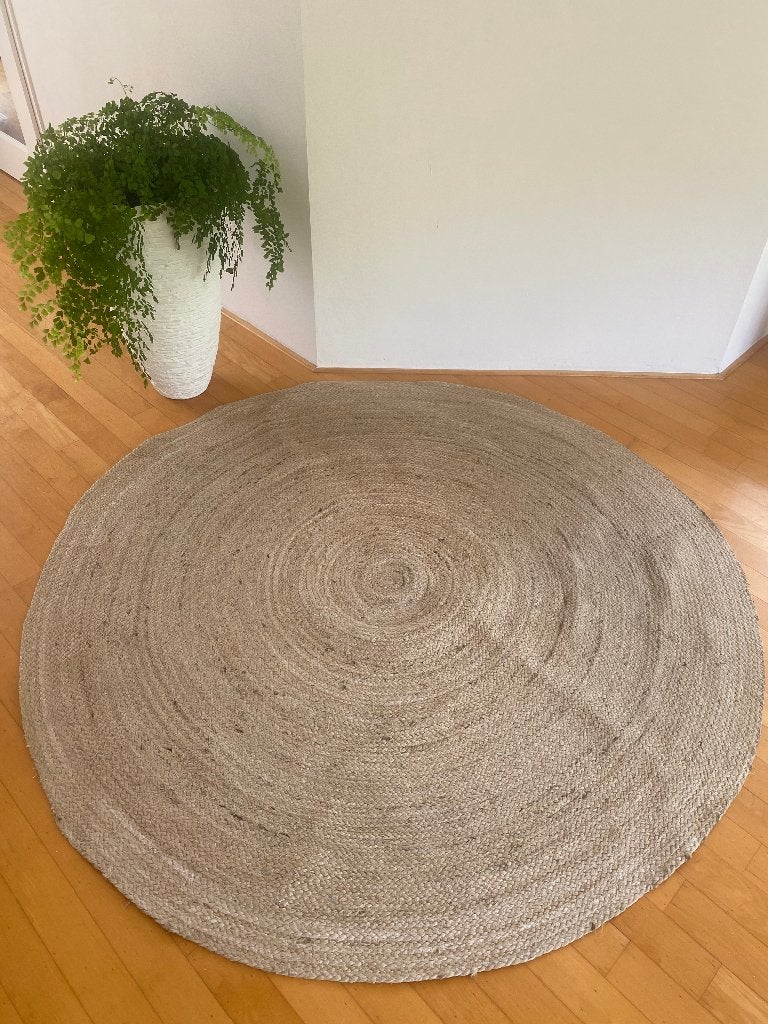 Jute vloerkleed rond doorsnede 150 cm, Huis en Inrichting, Gebruikt, 100 tot 150 cm, Beige, 150 tot 200 cm