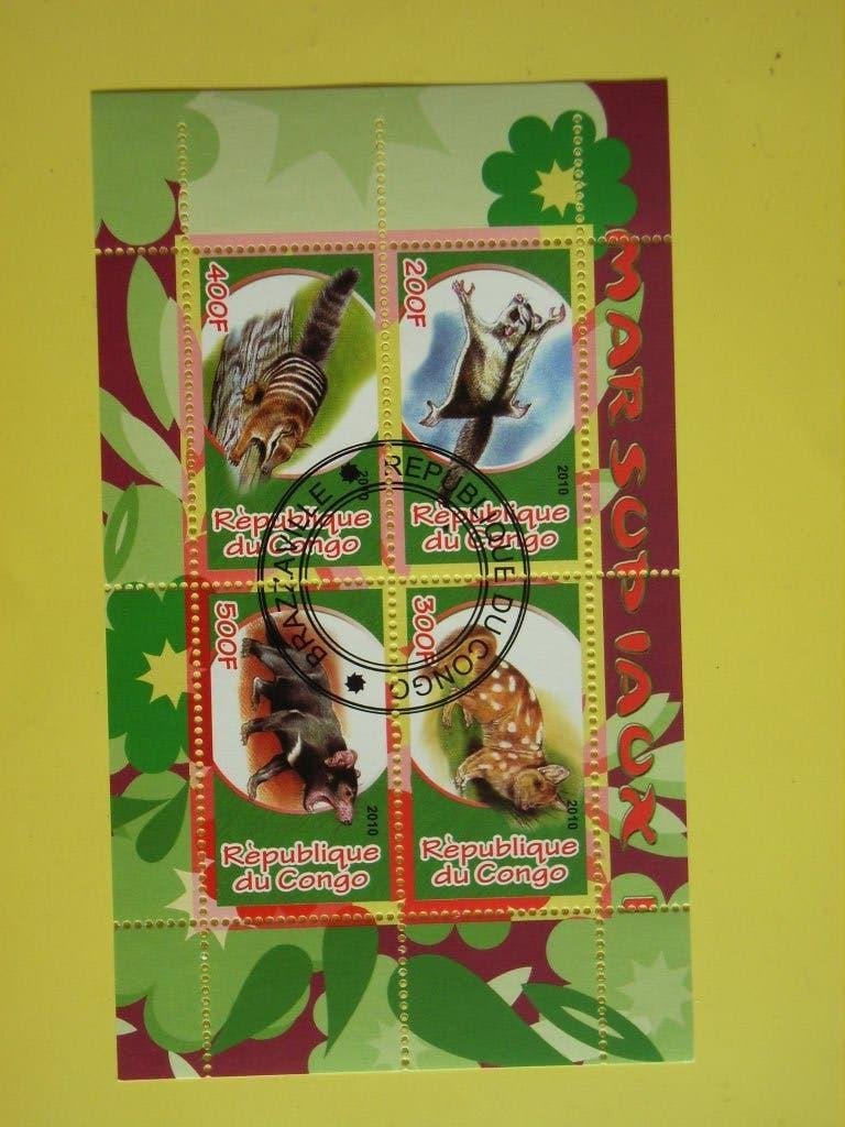 4   Rep congo, buideldieren, Ophalen of Verzenden, Gestempeld, Dier of Natuur