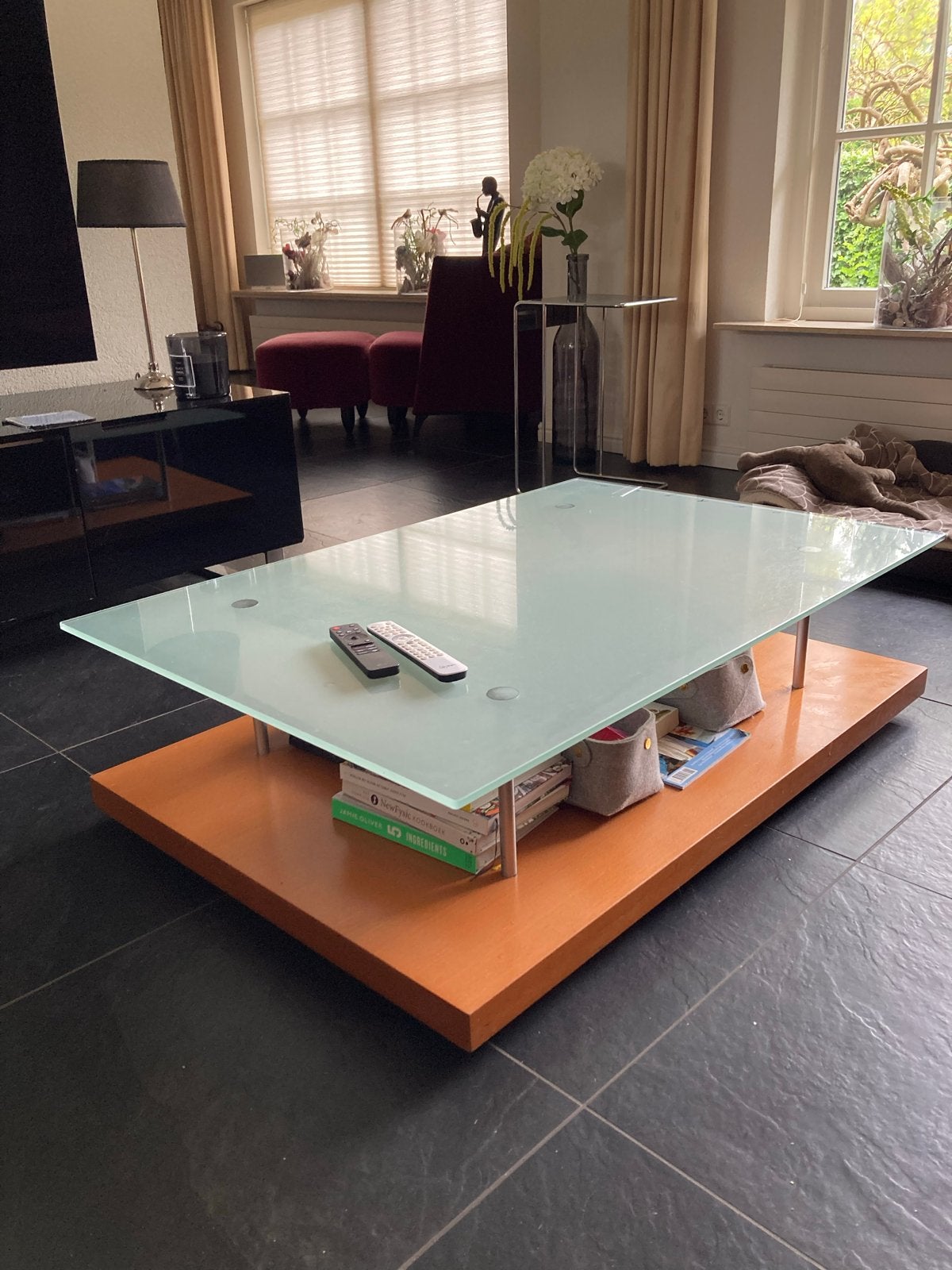 Lage salontafel Pascale Mourgne met glazen blad, Ophalen, 100 tot 150 cm, 50 tot 100 cm, Glas