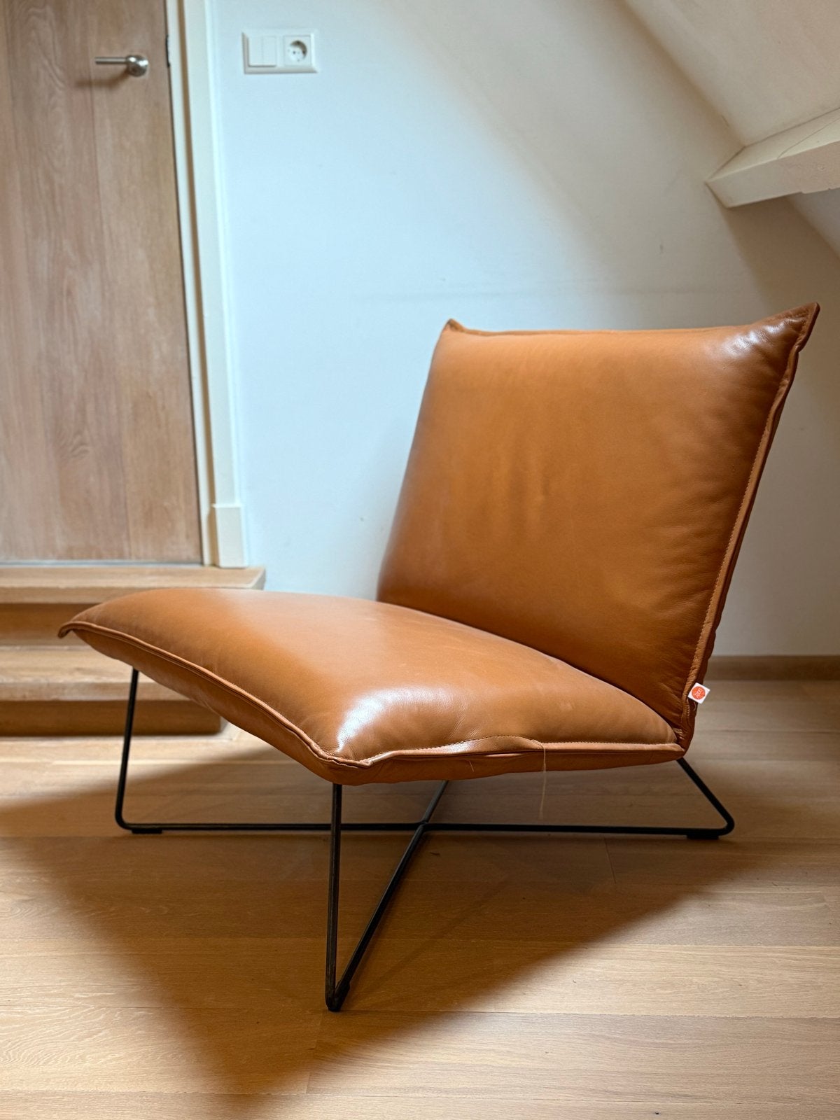 2x Jess Design Earl fauteuil cognac leer | zwart frame, Ophalen, Gebruikt, Leer