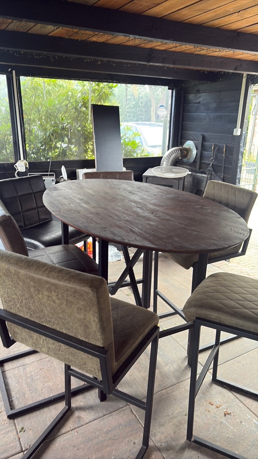 Statafel met krukken, Tuin en Terras, Ophalen, Zo goed als nieuw, 7 zitplaatsen