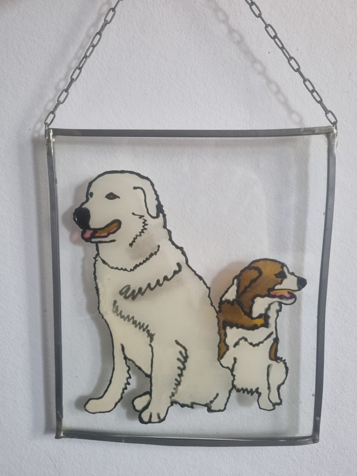 Glas in lood raamhanger met honden, Meerkleurig, Overige stijlen, Ophalen of Verzenden, Zo goed als nieuw