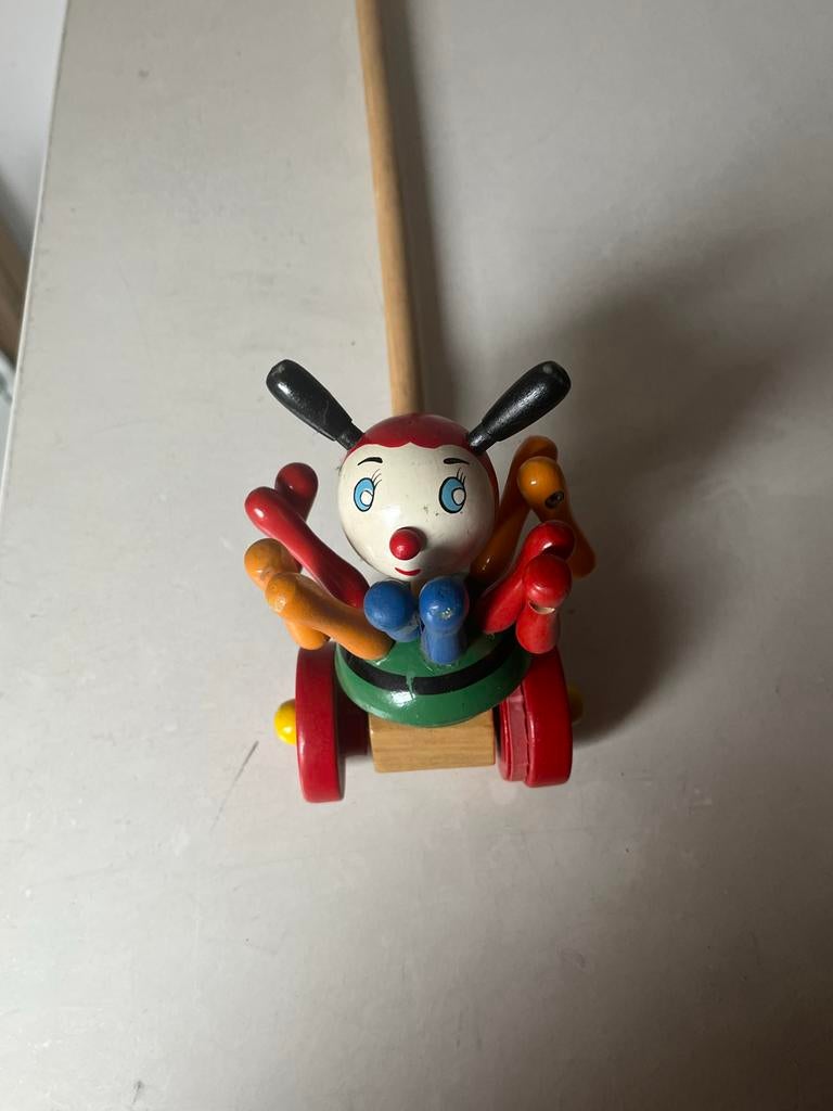 Houten duwfiguur Kever - Vintage speelgoed, Ophalen of Verzenden, Gebruikt, Jongen of Meisje