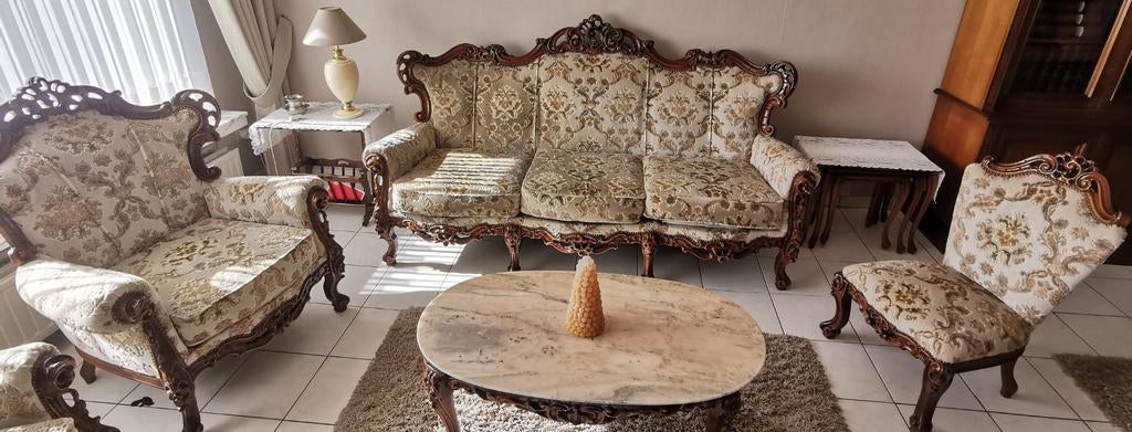 Italiaanse barok Salon Set: Bank, Fauteuils en Stoelen, Ophalen of Verzenden, Gebruikt, Stof, Klassiek, Antiek, Barok