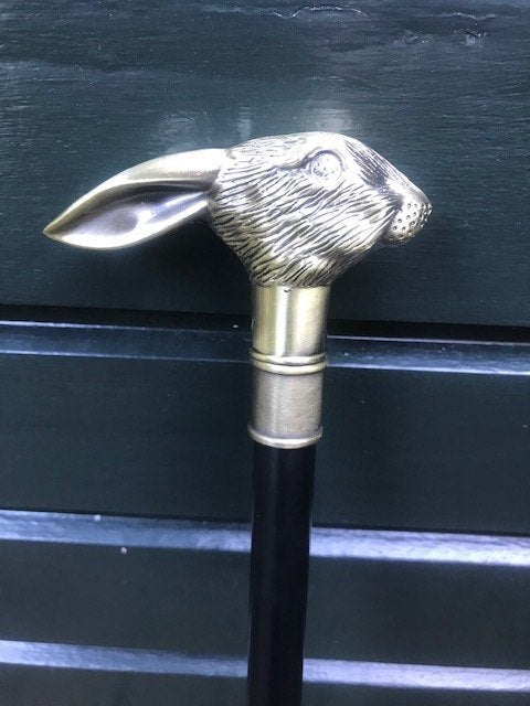 fraaie metalen wandelstok/flaneerstok, hazenkop, Diversen, Wandelstokken, Ophalen of Verzenden, Zo goed als nieuw