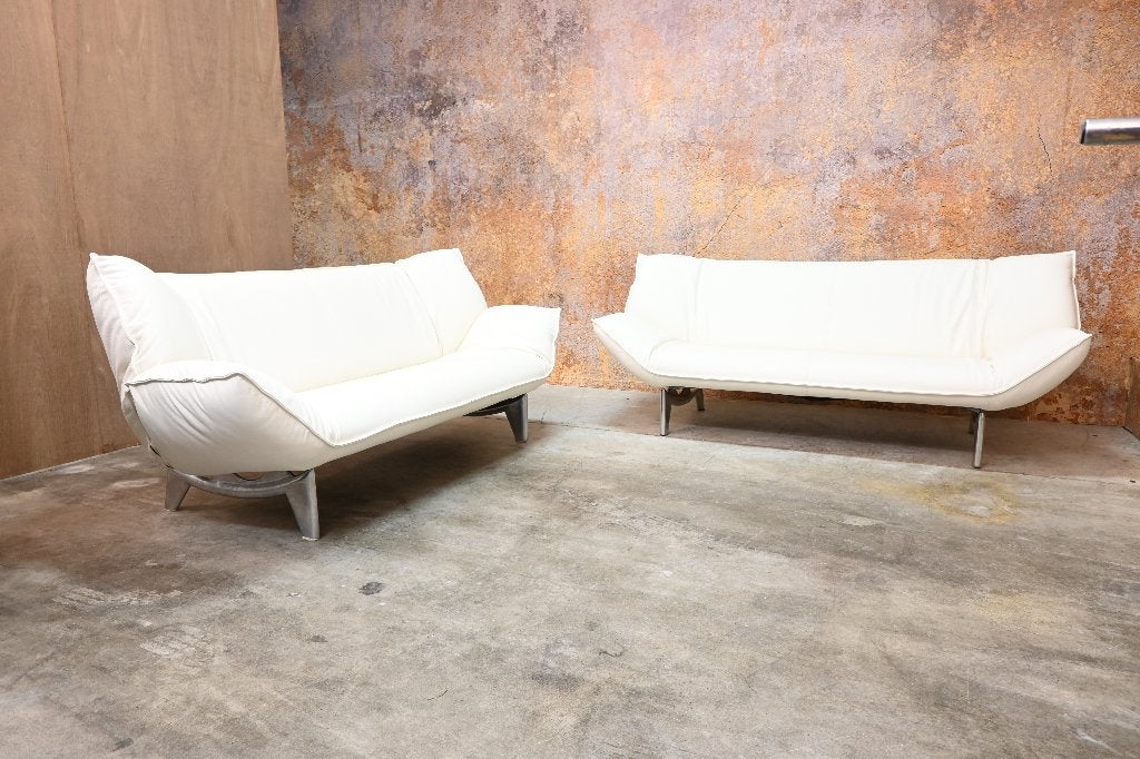 2 NIEUW beklede witte leren Leolux Tango design banken