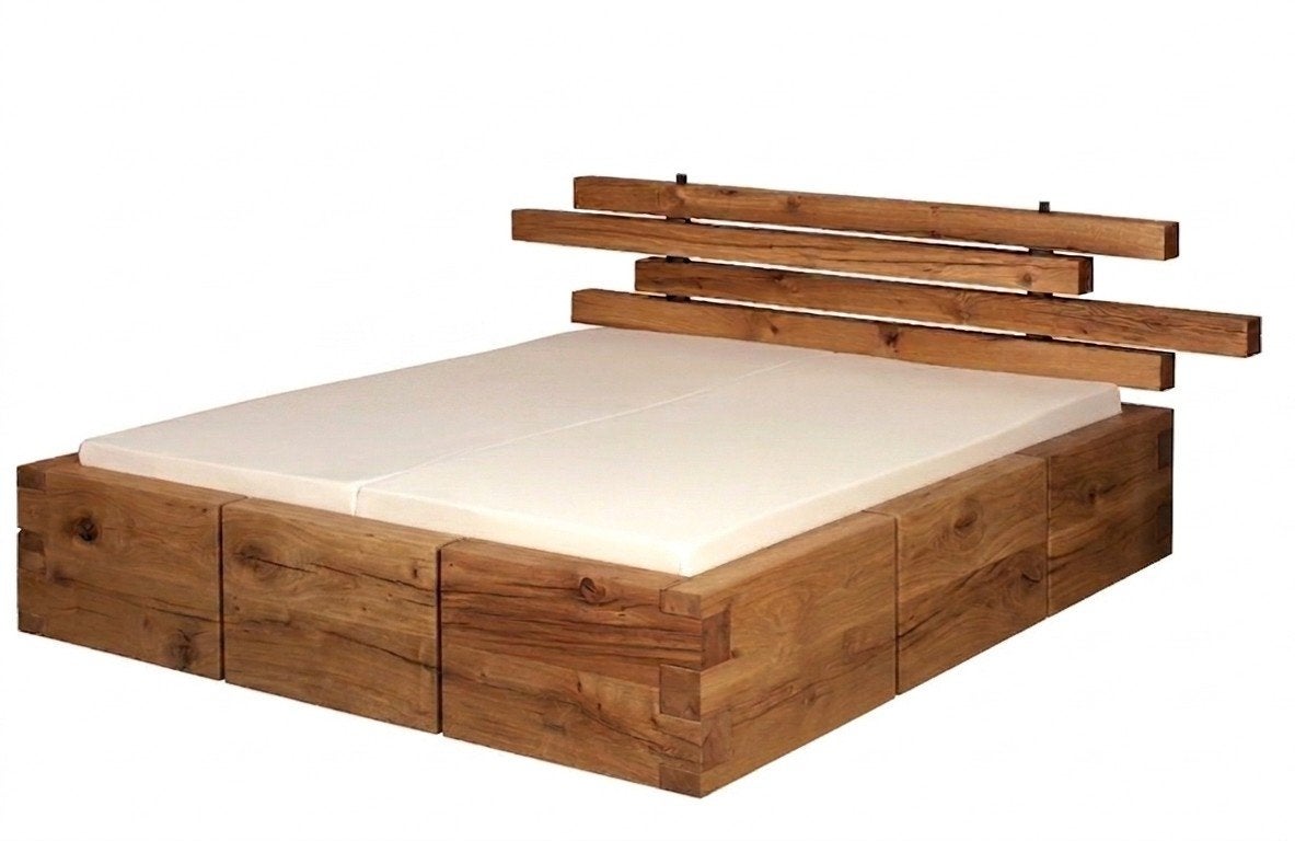 Eiken houten bed 180x200, Ophalen, Bruin, Tweepersoons, Zo goed als nieuw