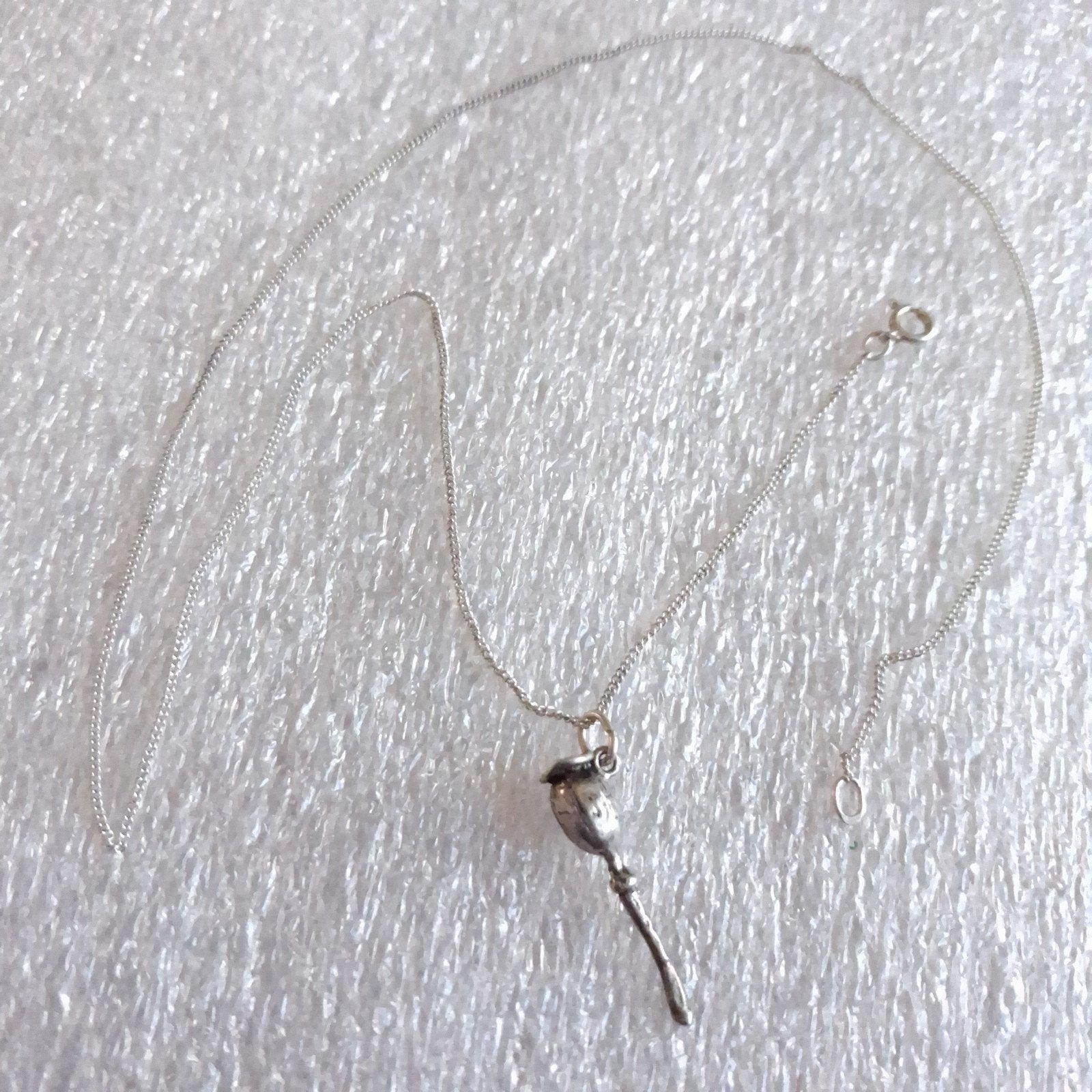 Zilveren Halsketting met Bedel Papaver, Verzenden, Zilver, Zilver