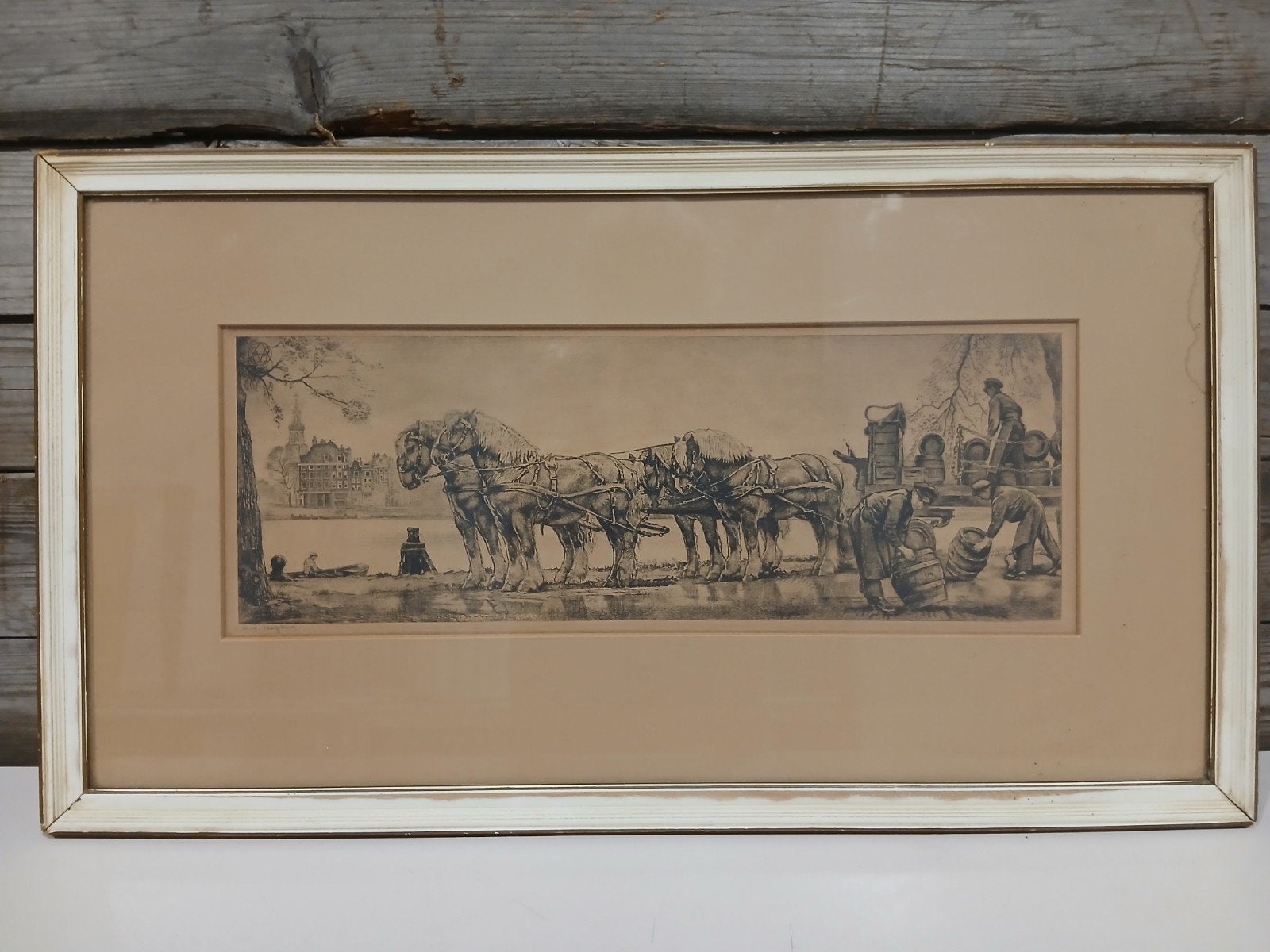 Bierwagen langs De Amstel- handgesigneerd, Ophalen, Dagelijks leven, Ets, 1900 - 1949