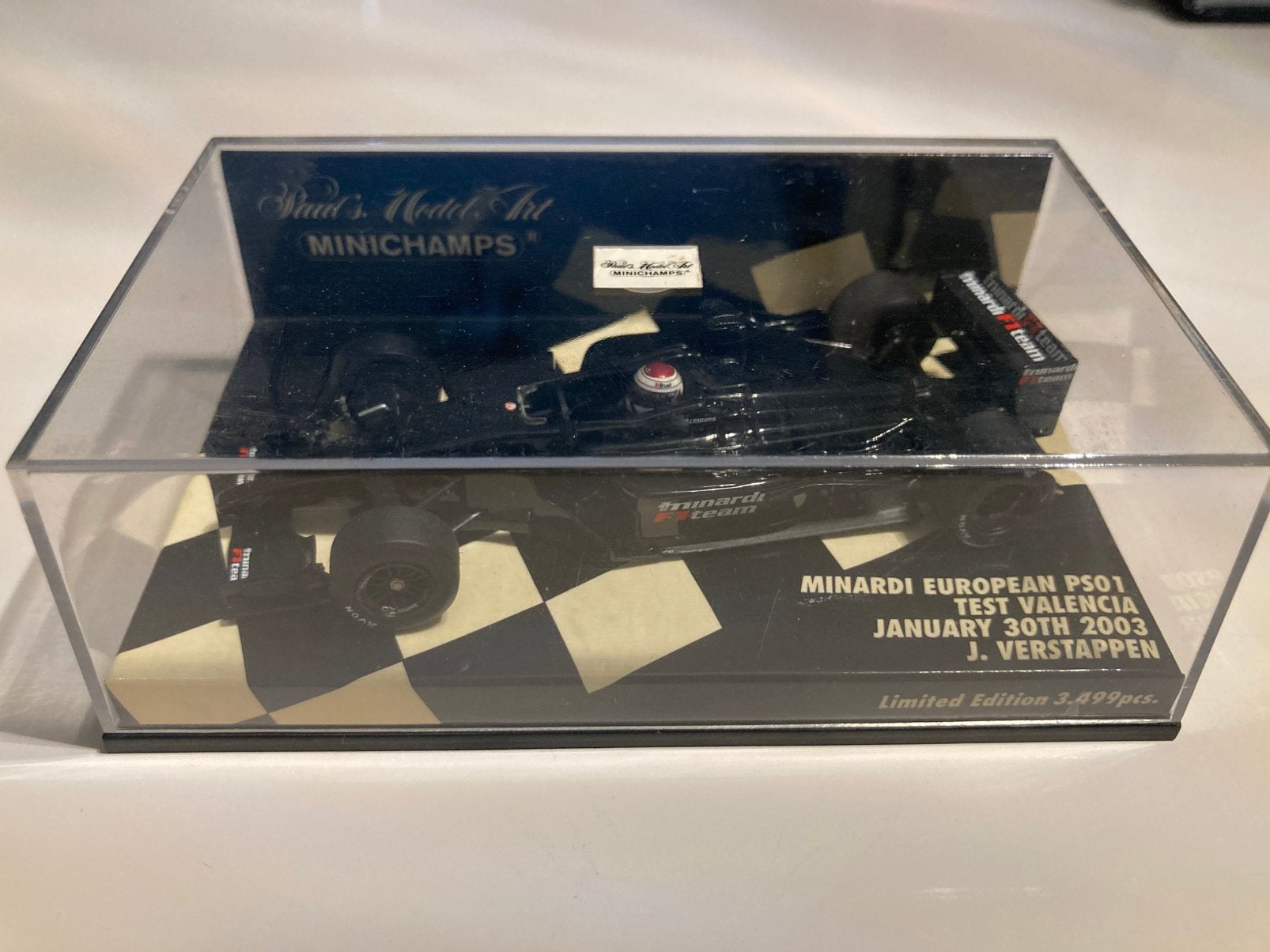 Jos verstappen minardi european ps01 test valencia, Hobby en Vrije tijd, Modelauto's | 1:43, Ophalen of Verzenden, Nieuw, Auto