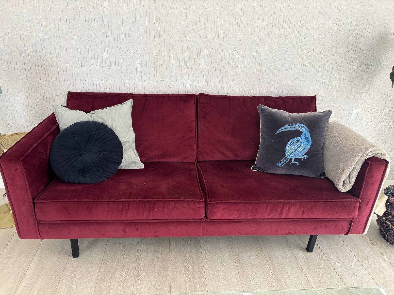 Rode Velvet Bank van BePureHome, Ophalen, Gebruikt, 150 tot 200 cm, Driepersoons