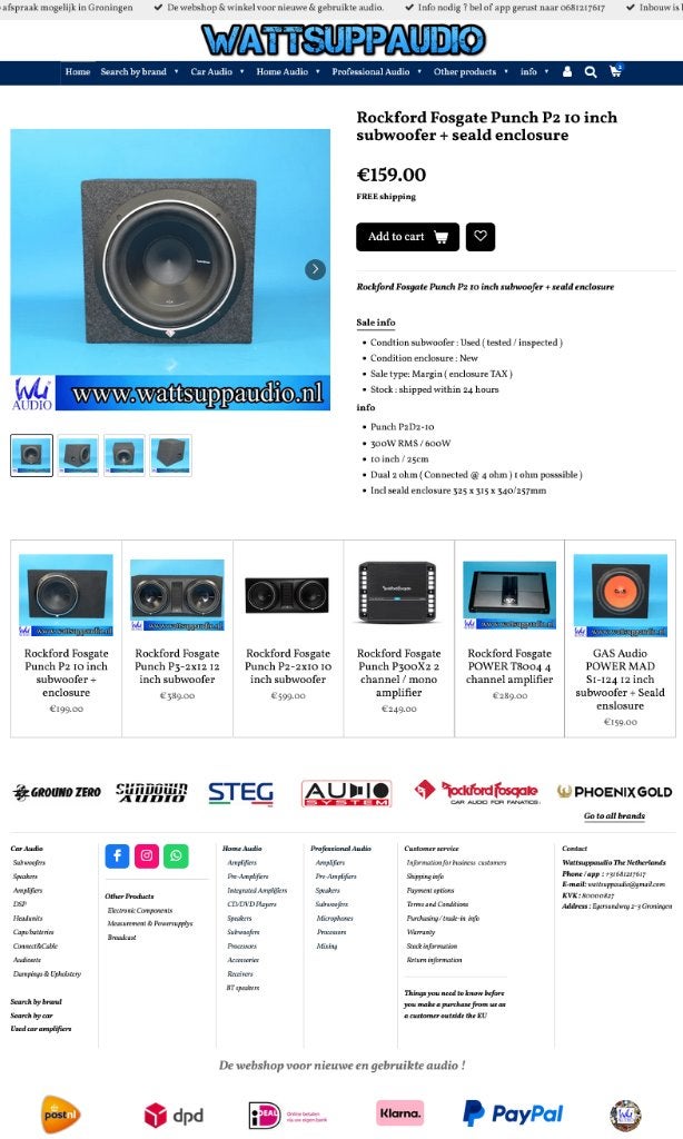 Rockford Fosgate Punch P2 10 inch subwoofer incl behuizing, Gebruikt, Audio Design, Am Breilingsweg 3, 76709 Kronau, Duitsland