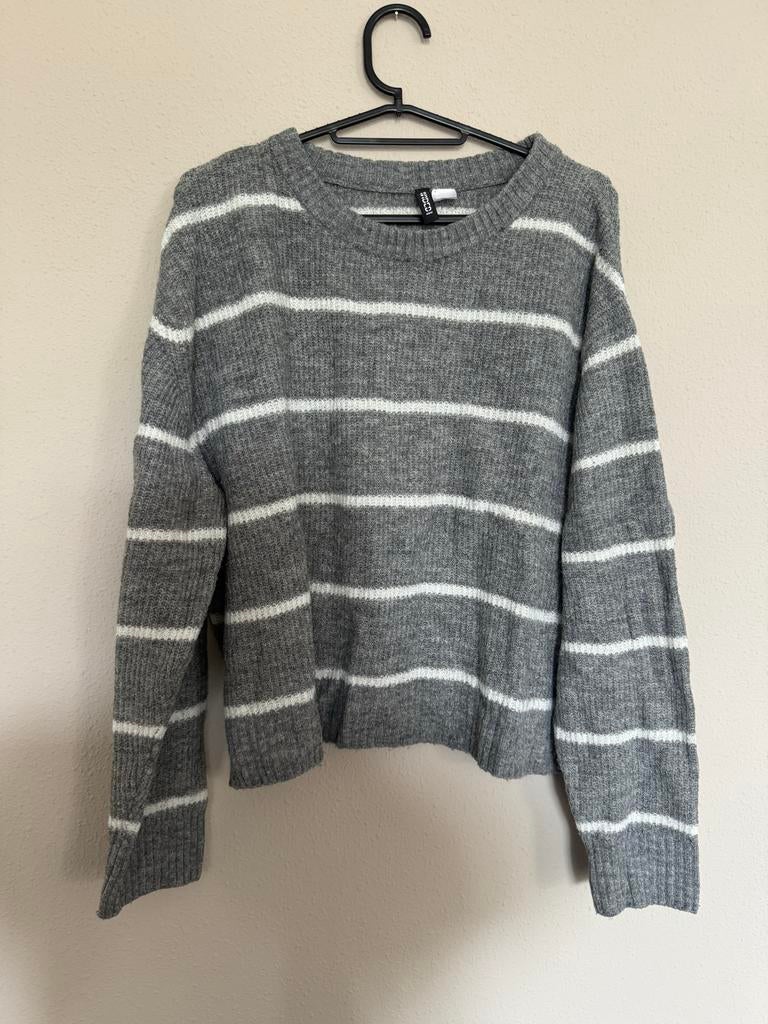 Grijze gestreepte trui, maat L, van Divided H&M, Ophalen of Verzenden, Gedragen, Maat 42/44 (L), Grijs