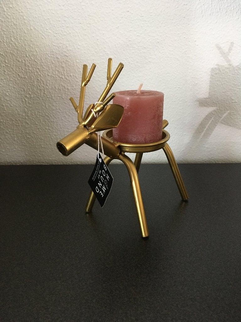Deco Hertje met waxinelichtje houder goud Nieuw!, Huis en Inrichting, Woonaccessoires | Kandelaars en Kaarsen, Overige merken