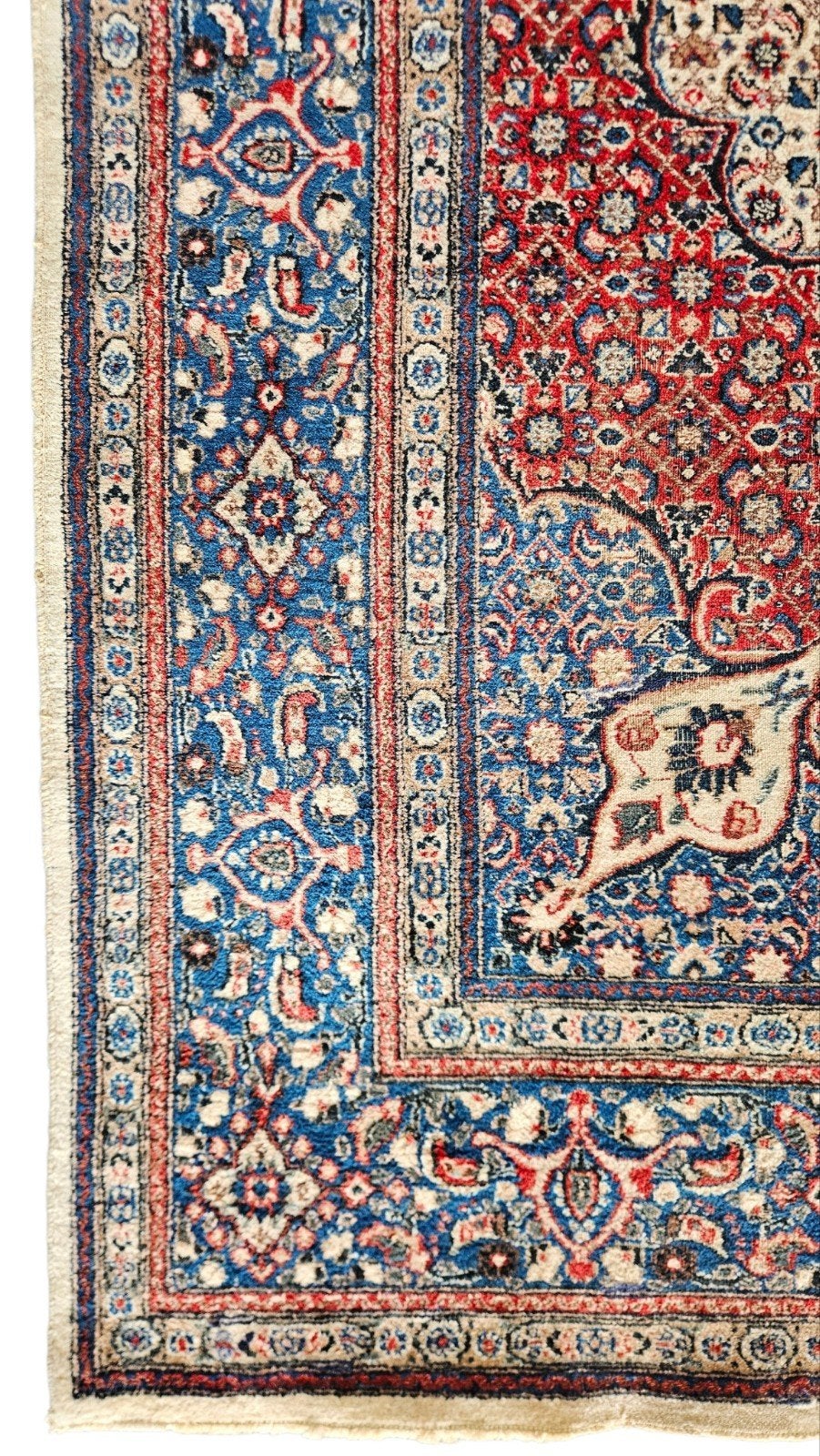 Handmade Persian wool Moud carpet medallion Iran 278x385cm, Crème, Gebruikt, Onbekend, Ophalen of Verzenden