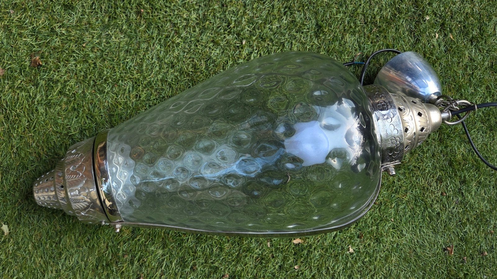 Venetiaanse/Marokkaanse hang Lamp, zilverkleurig metaal, Ophalen, Gebruikt, E27 (groot), Glas