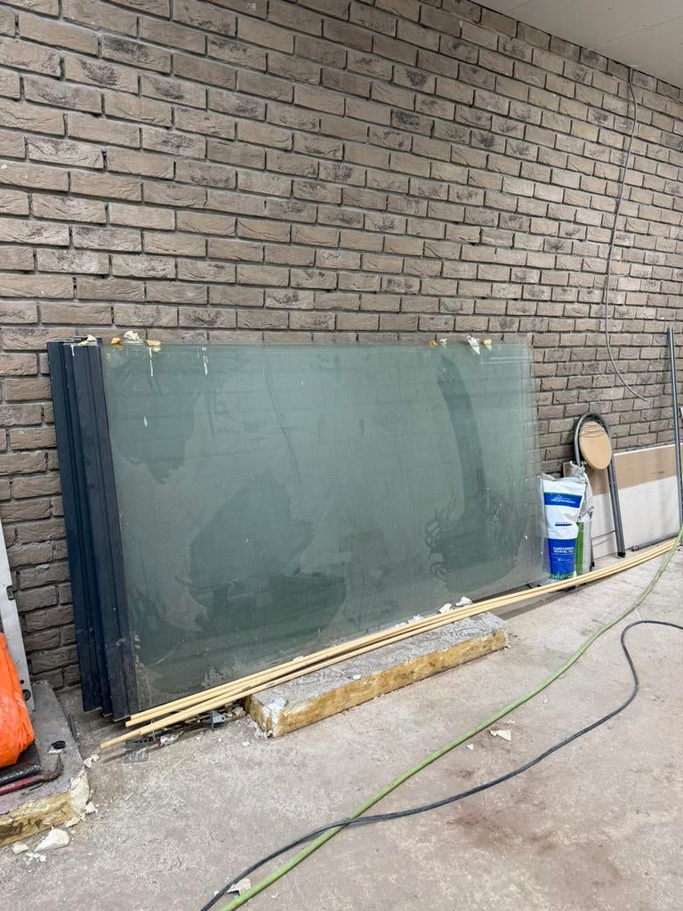 5 glazen schuifpanelen incl. onderrail, Overige materialen, Zo goed als nieuw, 150 tot 225 cm, Inclusief glas