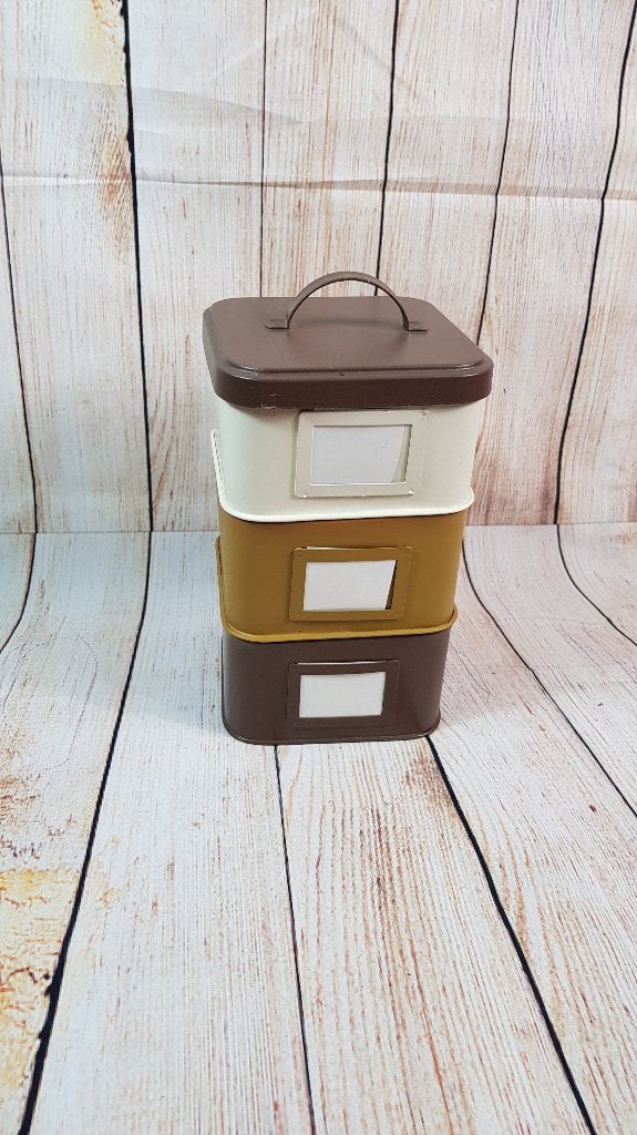 Vintage stapelbare opbergblikken, pasteltinten, 3 delig. 7A2, Tweedehands verkoop, Tweedehands verkoop, Gebruikt, Ophalen of Verzenden