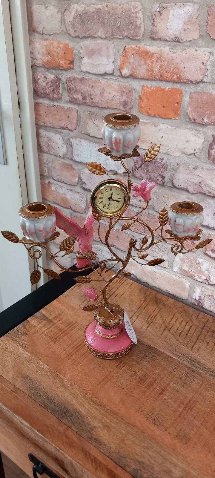 Baroque Collection:32cm Papegaai Vogel met Klok Kandelaar., Ophalen of Verzenden, Nieuw, Dier